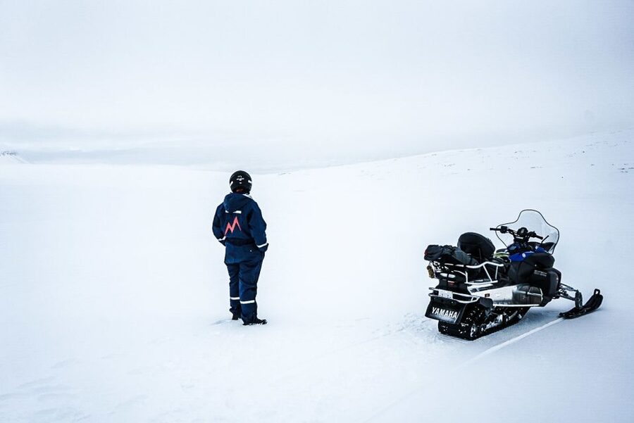 From Gullfoss: Langjökull Glacier Snowmobile Tour - Meet at Gullfoss Café, then transfer into the highlands