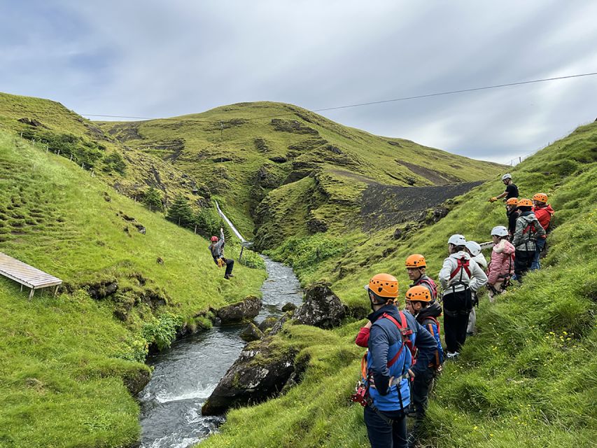 From Vík: Zipline and Hiking Adventure Tour - Grafargil (Grave Canyon) hike, caves, and the Leap of Faith river moment