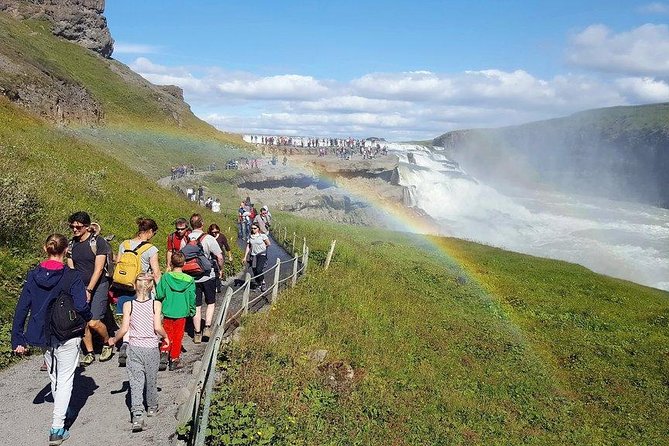 Golden Circle & South Coast. Private Day Tour - Skogafoss rainbows and the stairs to the deck