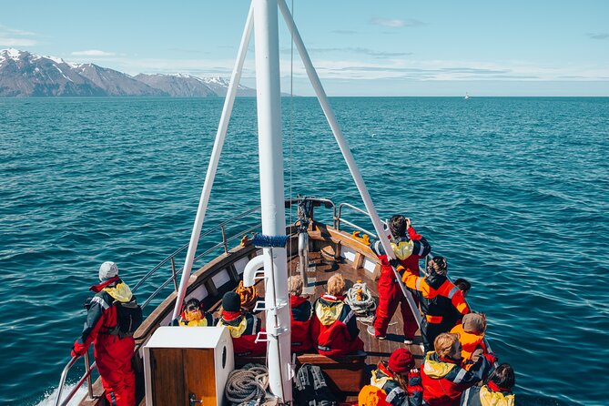 Húsavík Whale Watching Tour, family owned and operated - The Moby Dick boat and included gear that make cold weather survivable